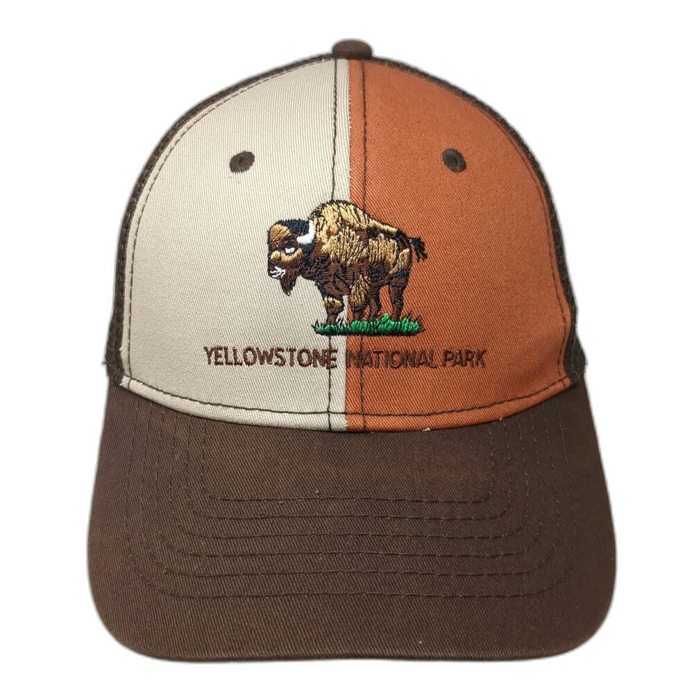 Triangle Trucker Hat Brown One Size Yellowstone National Park Bison Snapback
